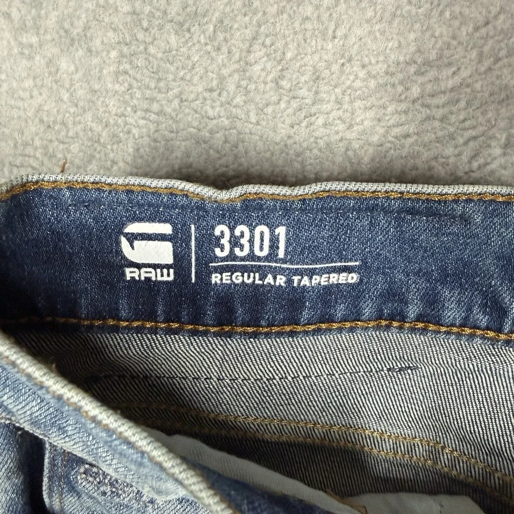 G-Star Raw‎ 3301 Regular Tapered Jeans Mens 32x30 Crazy Wash Stretch Button Fly